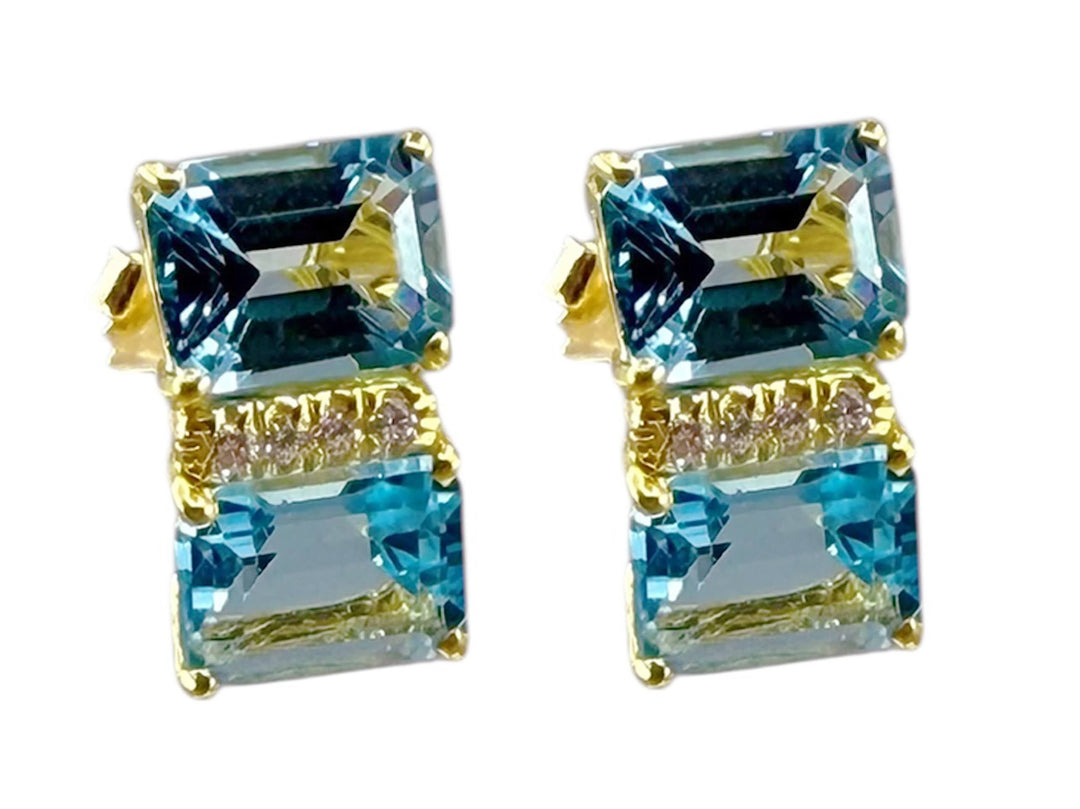 14k Double Blue Topaz and Diamond Earrings