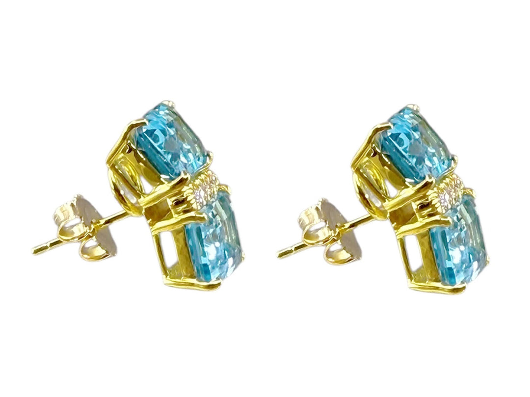 14k Double Blue Topaz and Diamond Earrings