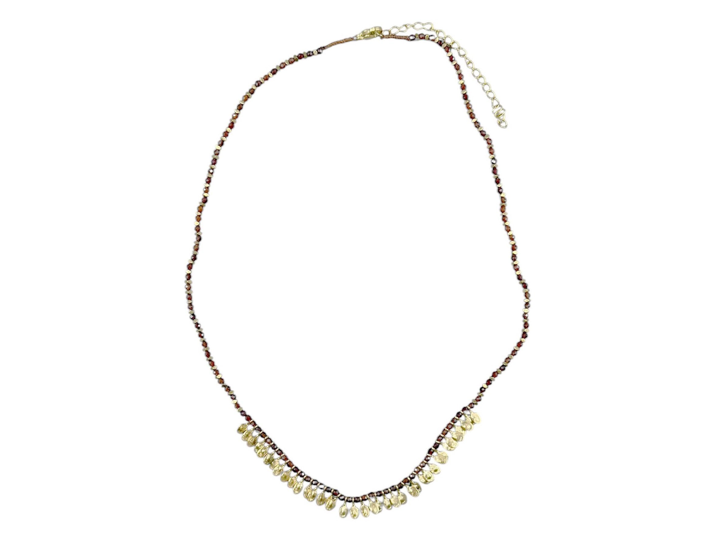 Garnet Necklace with Gold Fringe Charms