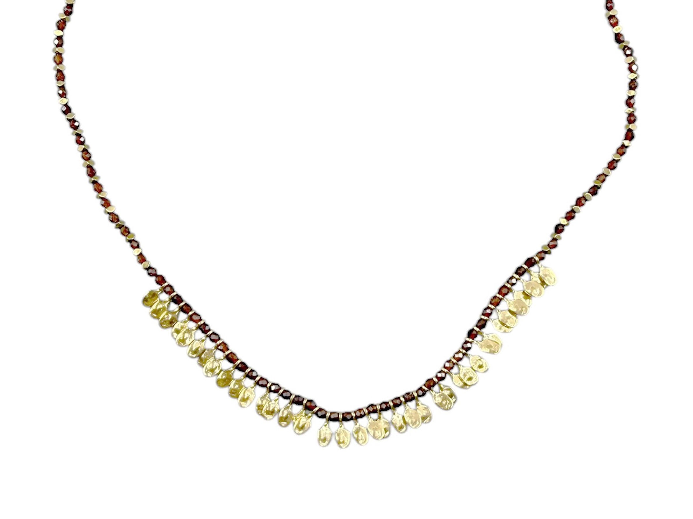 Garnet Necklace with Gold Fringe Charms