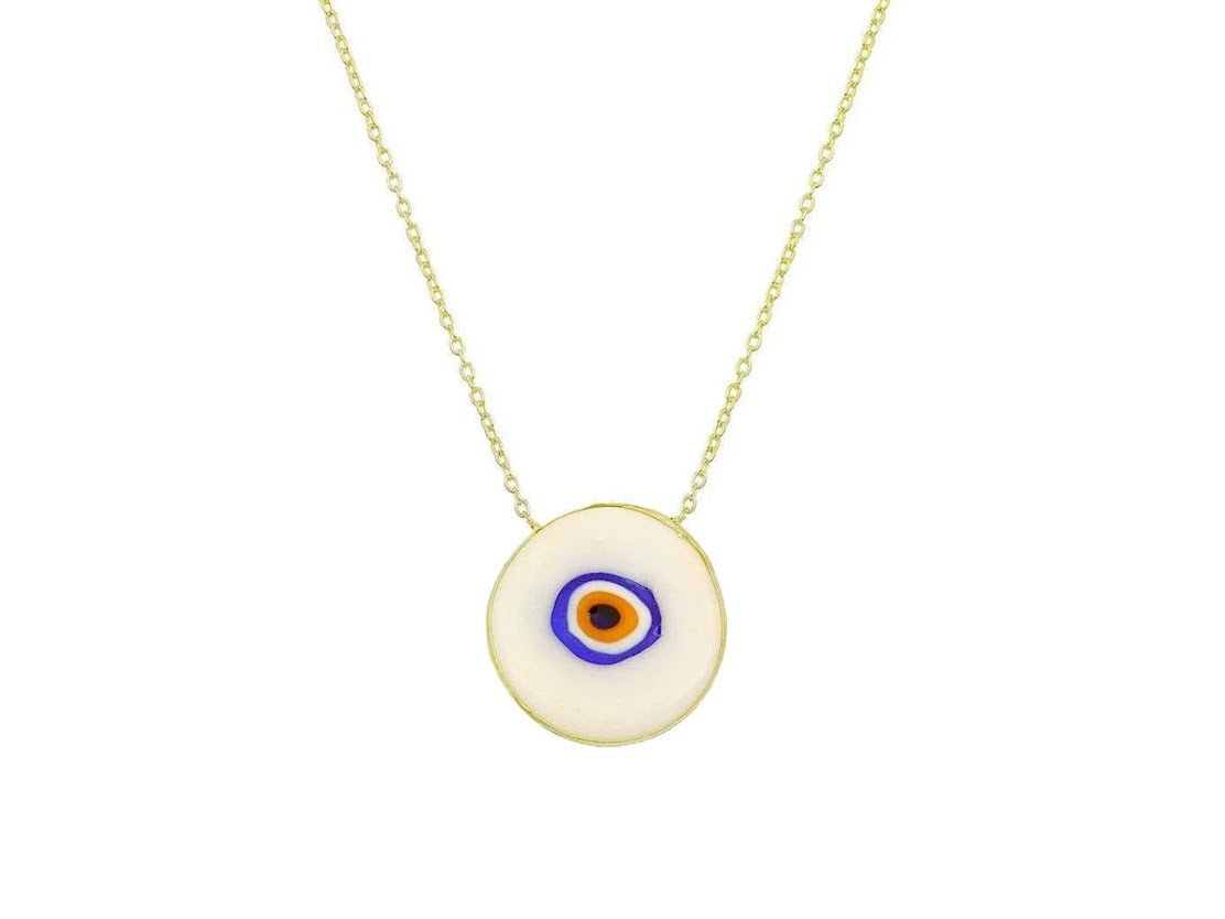 Handpainted Evil Eye Necklace in Off White