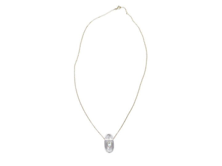 Clear Quartz Pill Necklace with Oval Blue Topaz