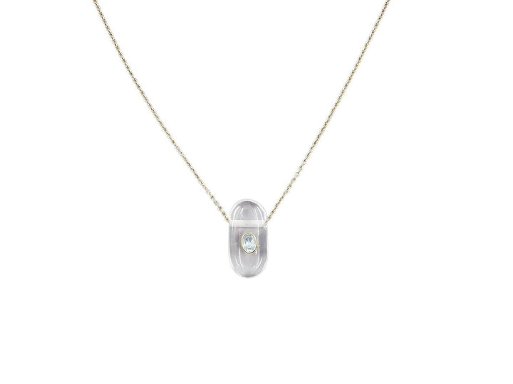 Clear Quartz Pill Necklace with Oval Blue Topaz