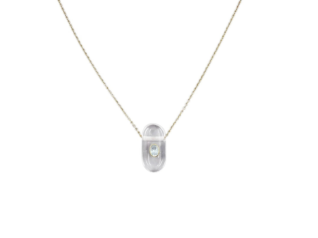 Clear Quartz Pill Necklace with Oval Blue Topaz