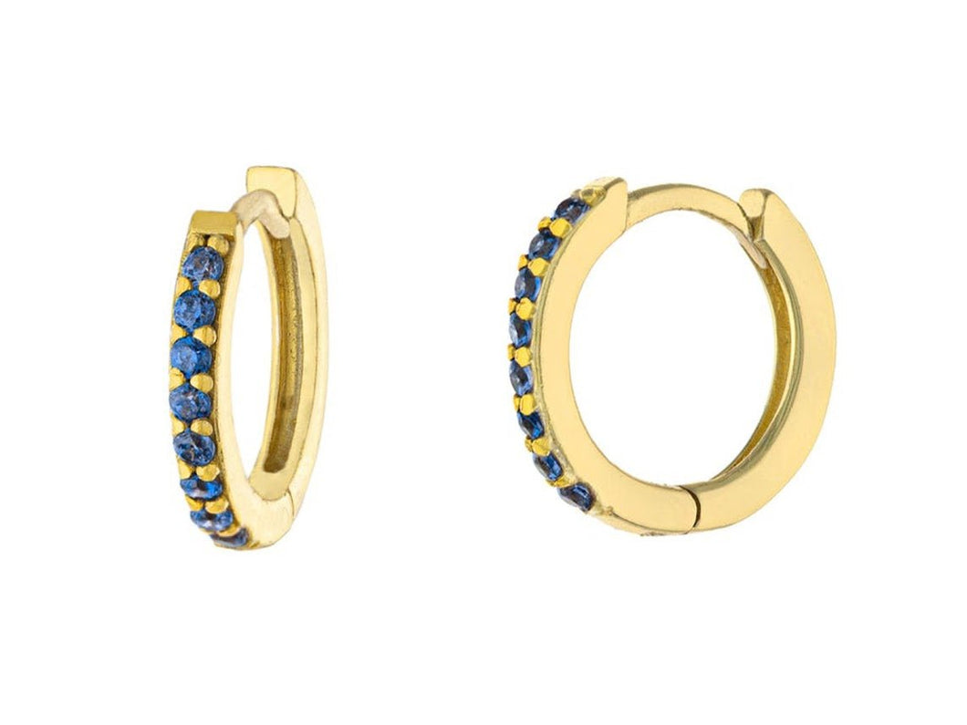 Gold Huggie Hoops with Blue CZs