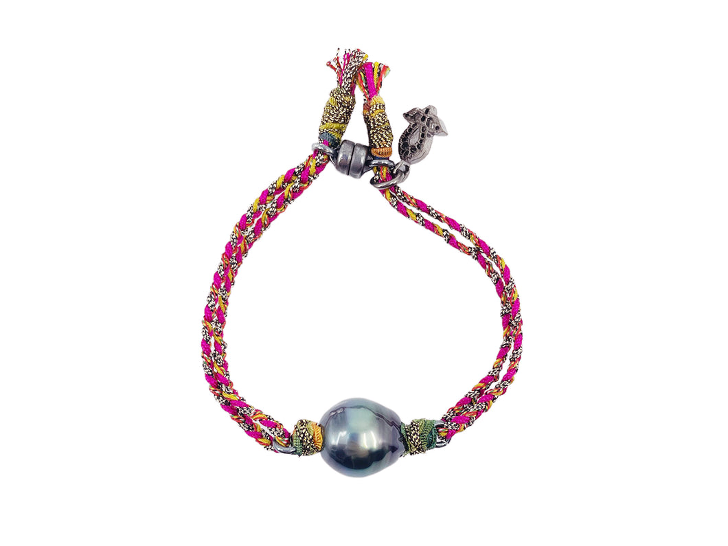 Gray Tahitian Pearl and Silk Cord Bracelet