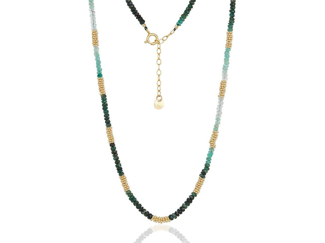 Emerald and Gold Bead Choker Necklace