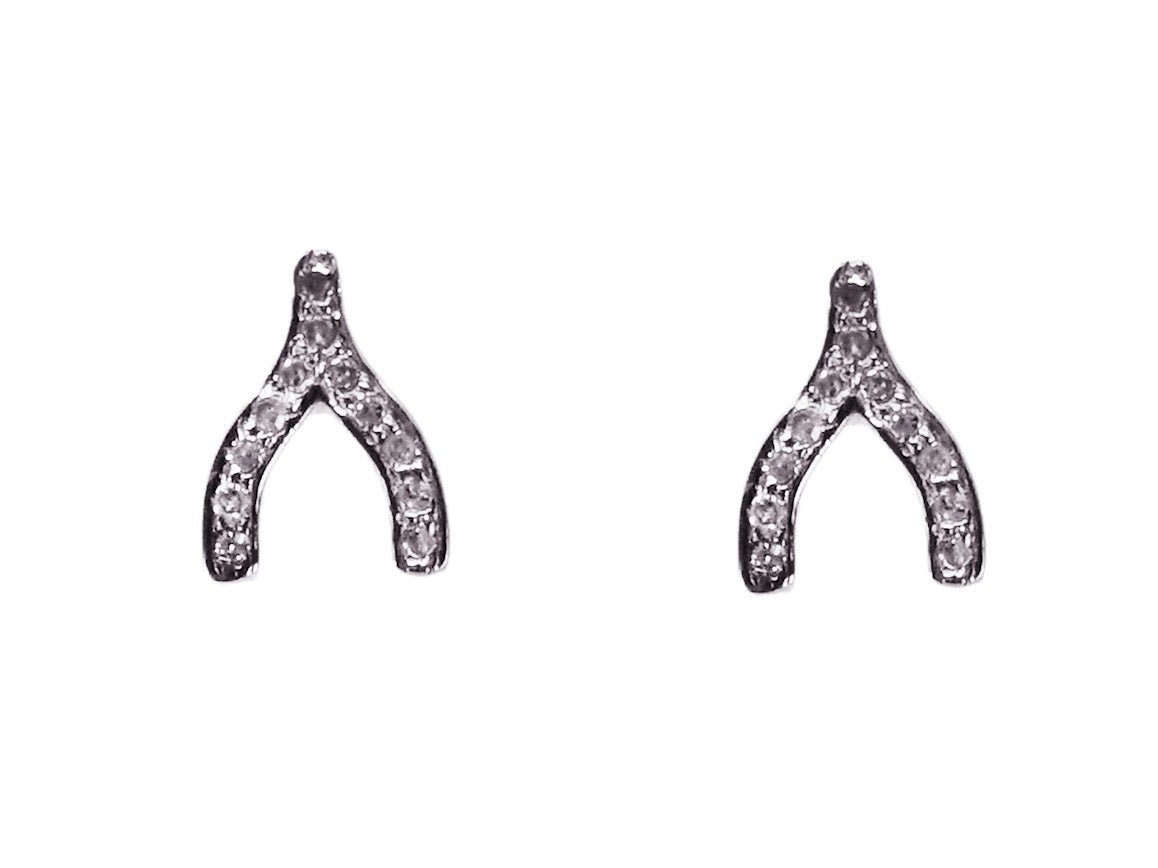 Silver Diamond Wishbone Studs