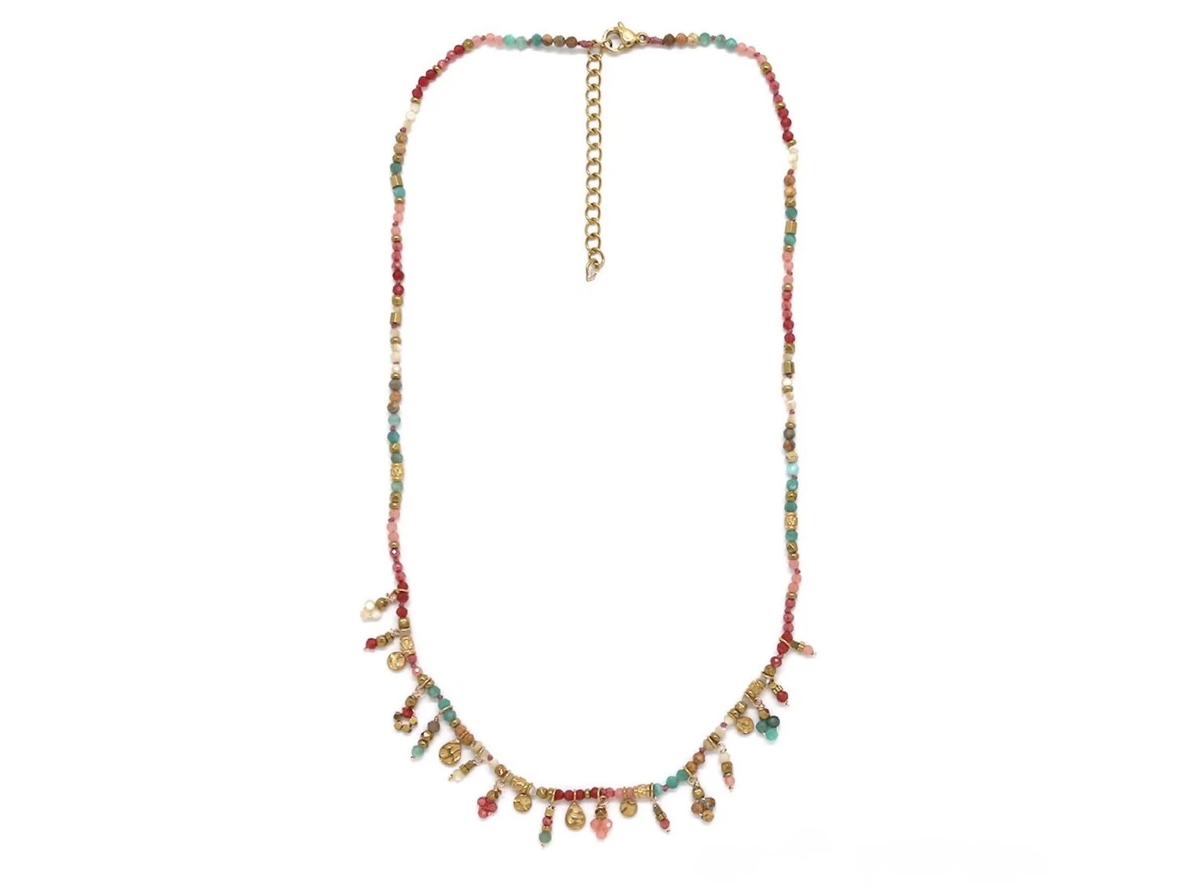 Red Mixed Stone Necklace with Tiny Charms