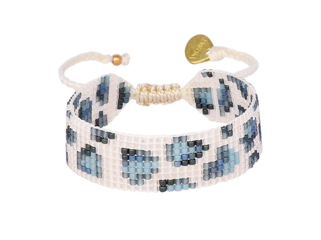 Slim Navy, Silver, White, and Pale Blue Panther Beaded Bracelet