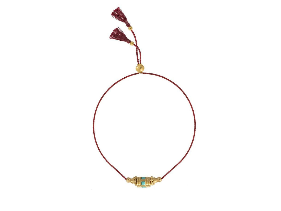 Woven Red Thread Rakhi Bracelet with Turquoise Bead