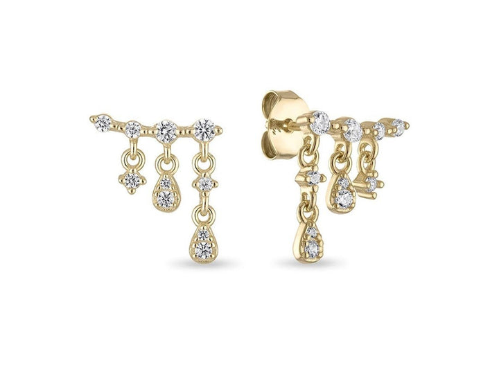 Gold Waterfall Dangle Drop Stud Earrings