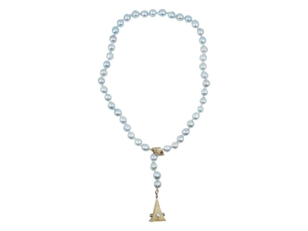 1950s Gray Baroque Pearl Necklace with Diamond Cone