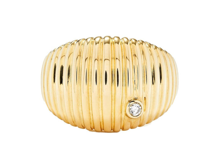 9k Ridged Dome Ring with Diamond