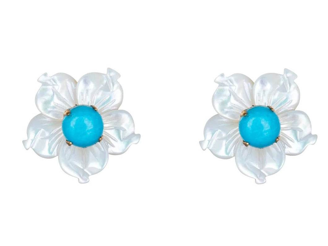 Mother of Pearl and Turquoise Flower Studs
