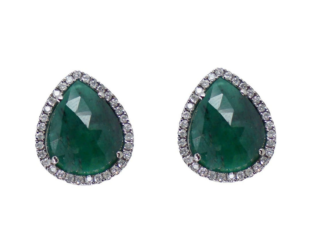 18k White Gold and Emerald Stud Earrings with Diamonds