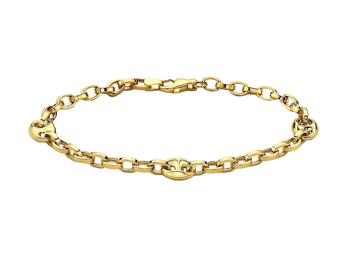 10k Puff Mariner and Anchor Chain Bracelet