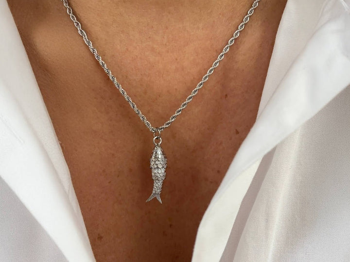 Silver Fish Charm Necklace