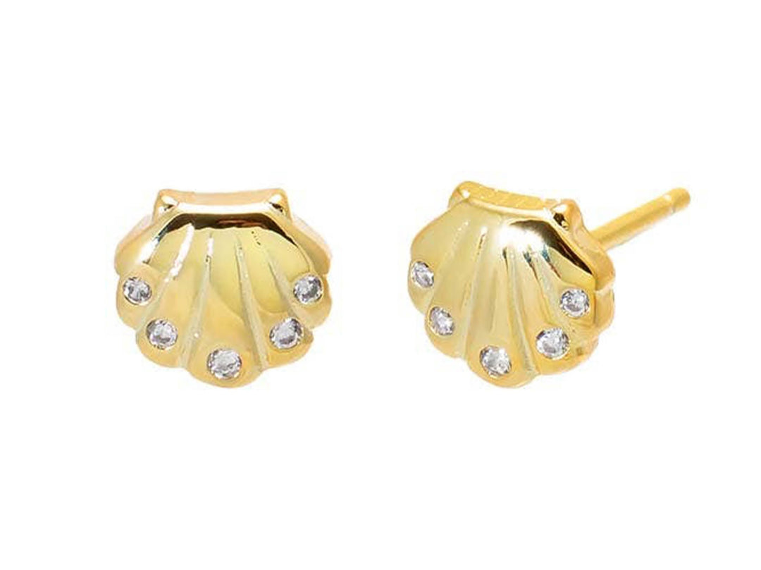 Seashell Stud Earrings with CZs