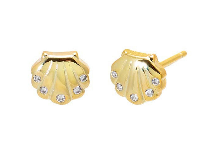 Seashell Stud Earrings with CZs
