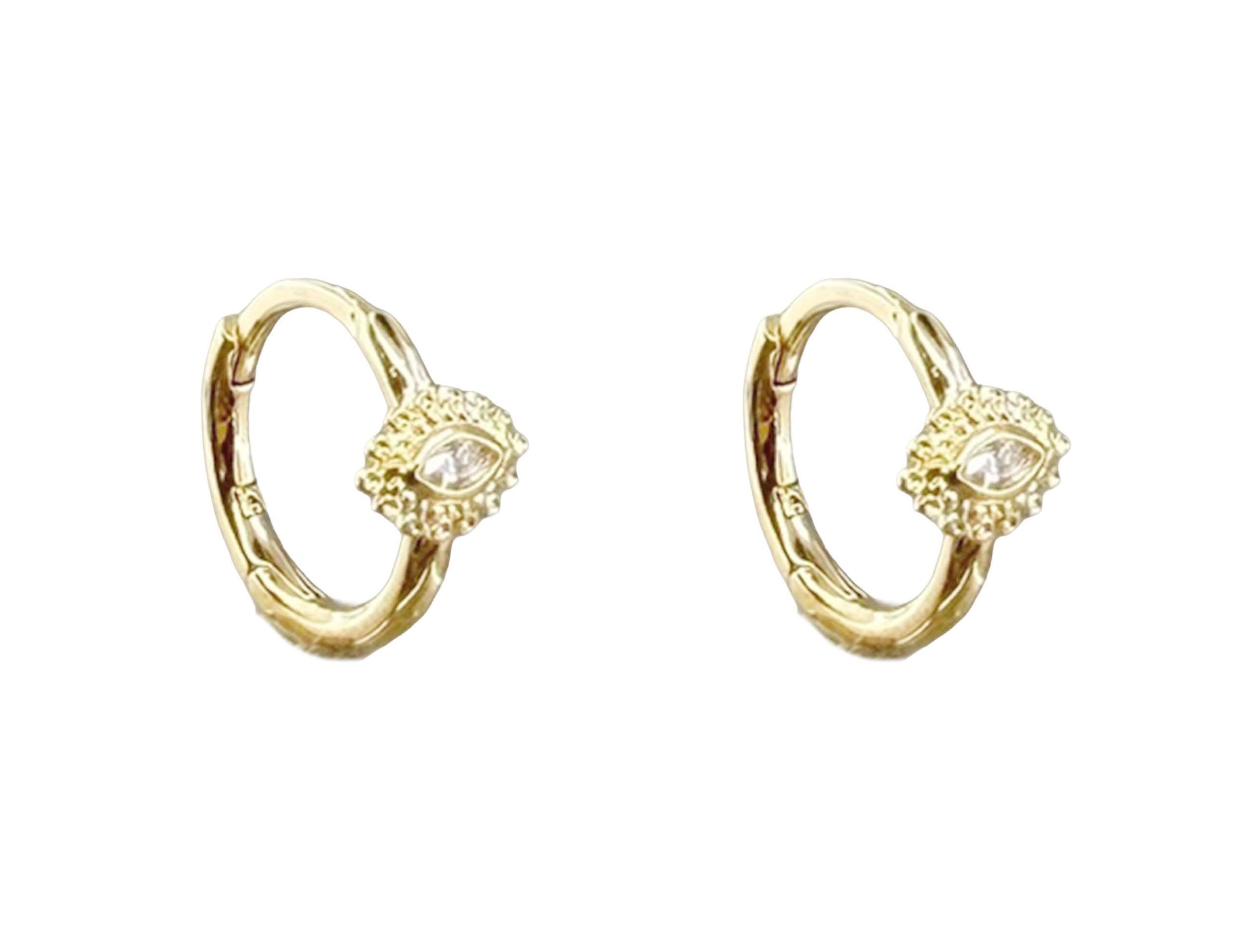 Gold Evil Eye Huggie Hoops with Cubic Zirconia