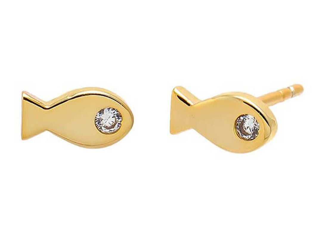 Mini Fish Stud Earrings with CZs