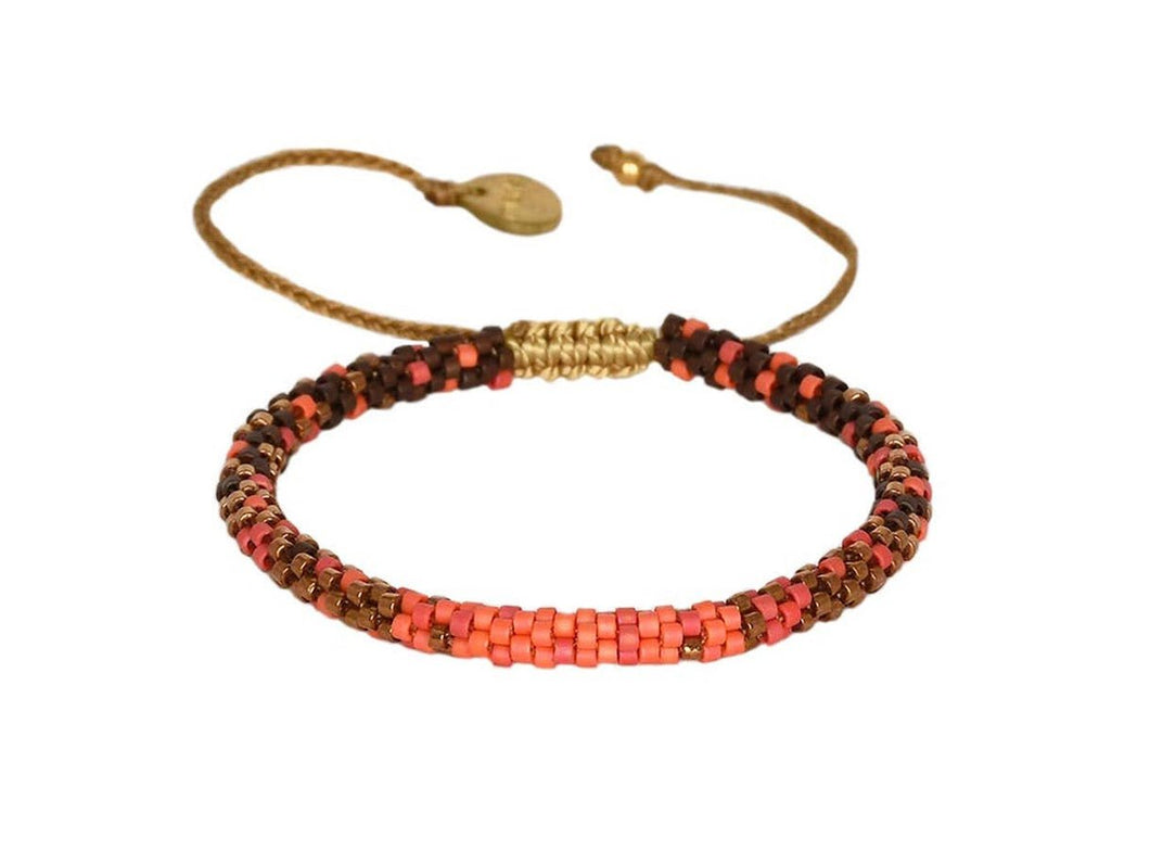 Orange and Brown Rounded Beaded Bracelet