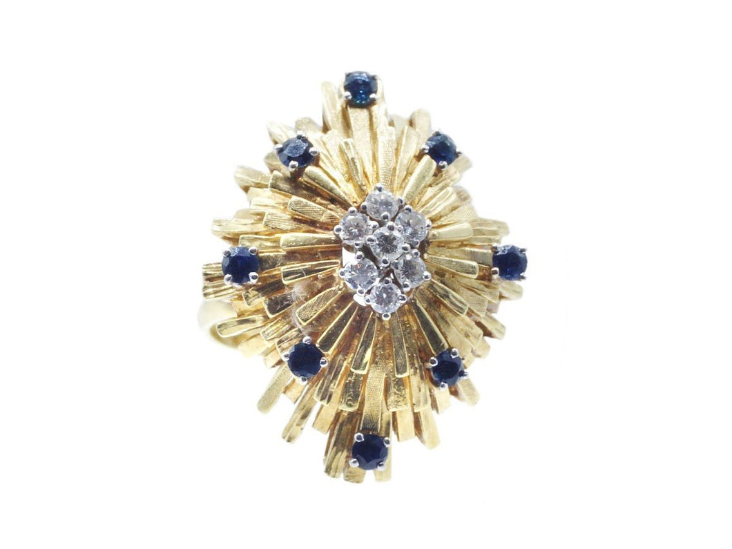 1950s 18k Sapphire and Diamond Sunburst Ring