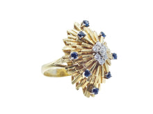 Load image into Gallery viewer, 1950s 18k Sapphire and Diamond Sunburst Ring

