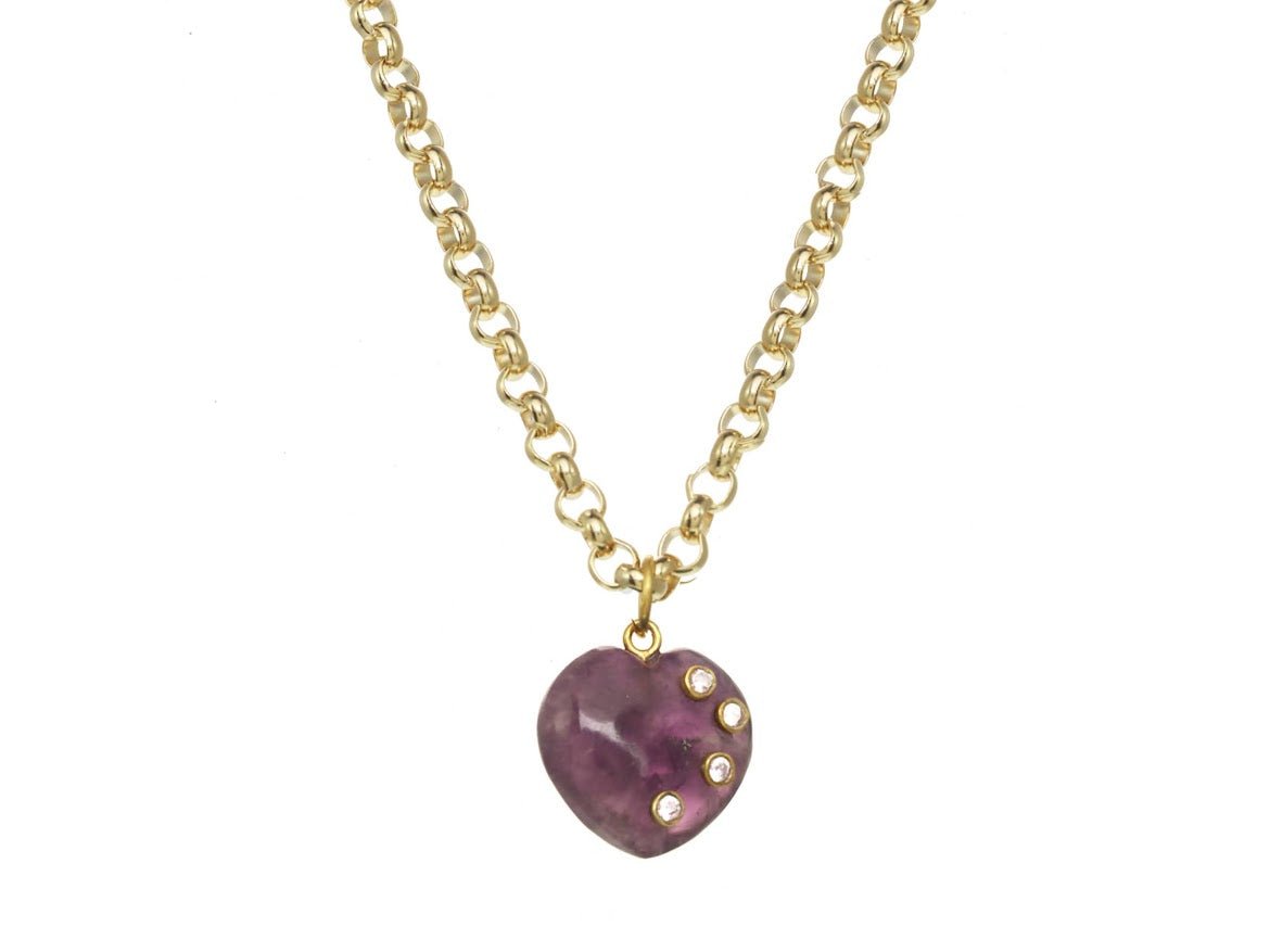 Amethyst Puffy Heart Charm Necklace