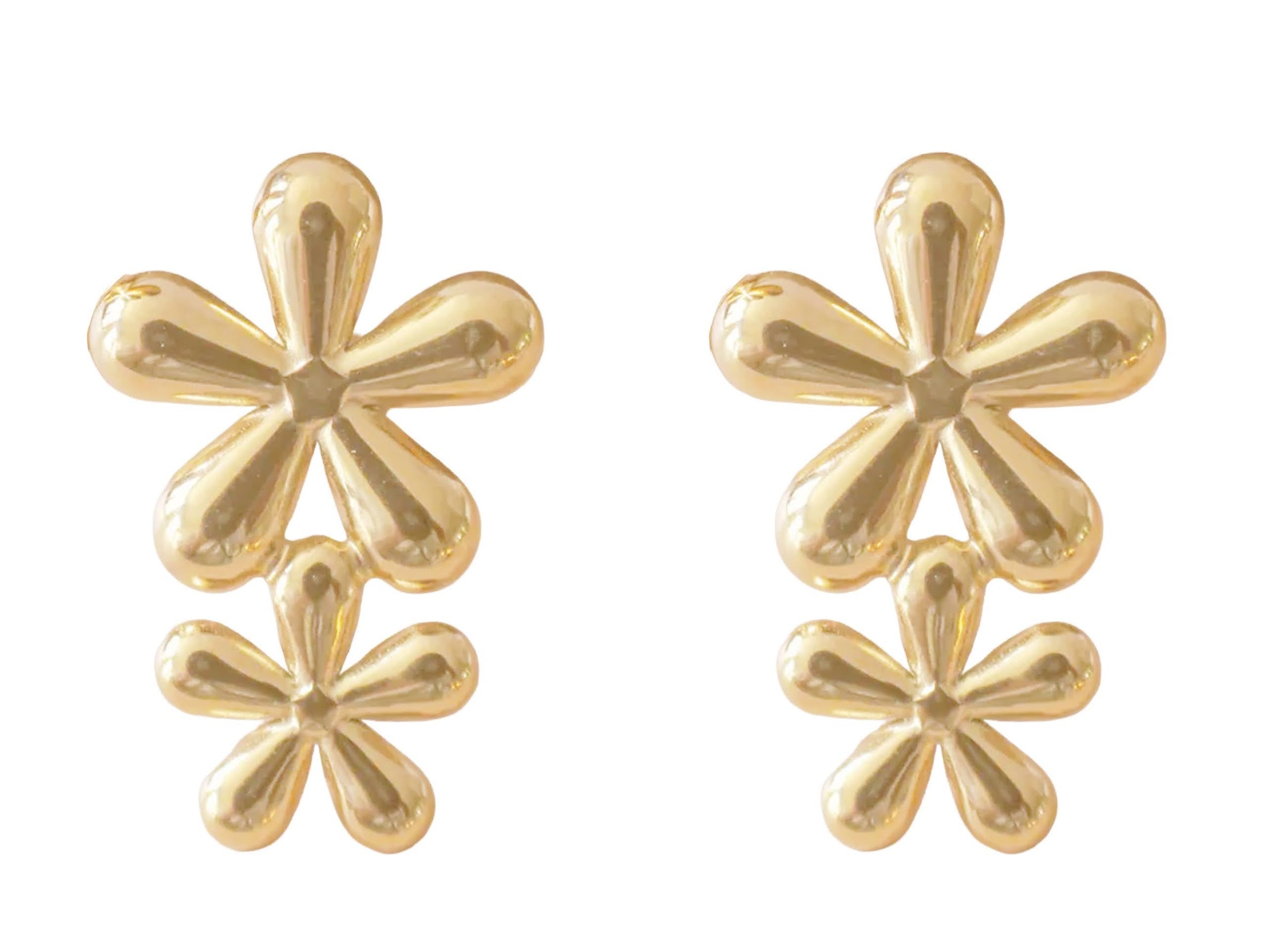 Gold Double Daisy Dangle Earrings