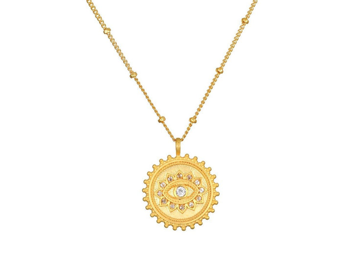Gold Evil Eye Necklace with White Topaz