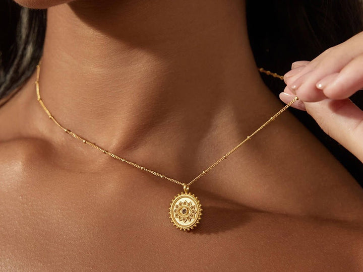 Gold Evil Eye Necklace with White Topaz