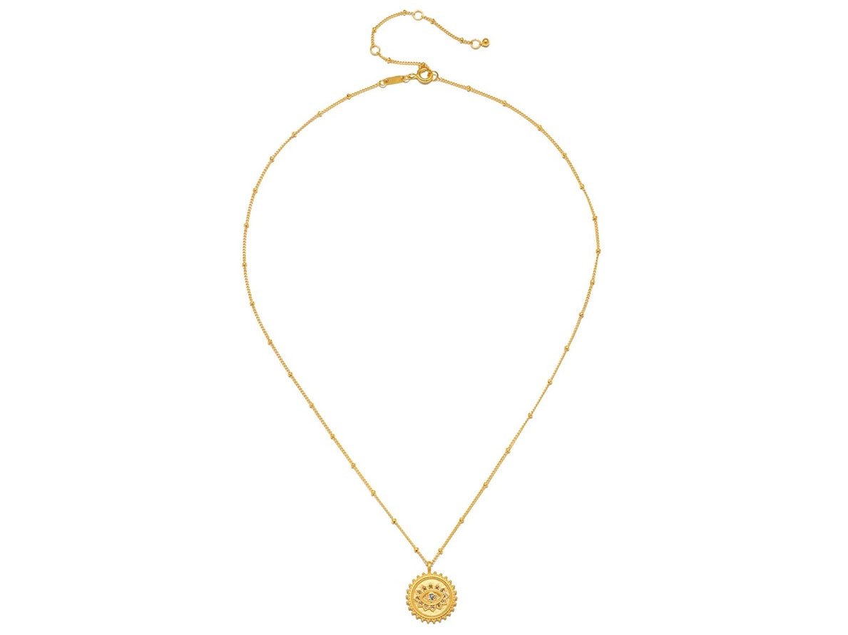 Gold Evil Eye Necklace with White Topaz