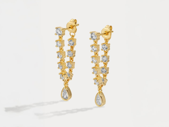 Gold Prong-Set and Pear CZ Earrings