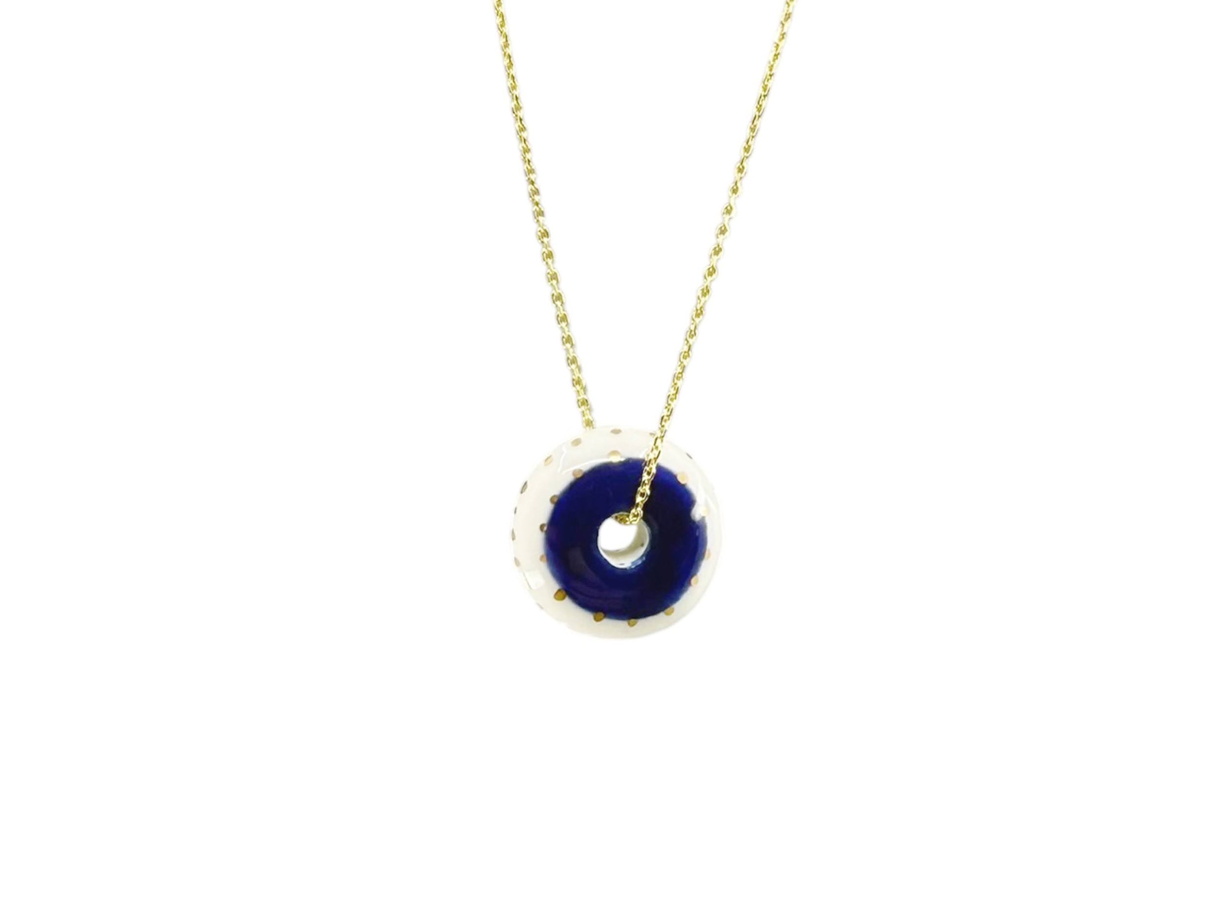 Handpainted Italian Porcelain Aqua and Gold Evil Eye Disc Charm