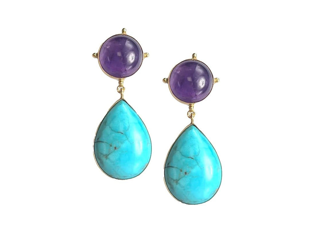 Amethyst and Turquoise Drop Earrings