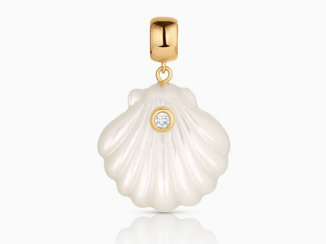 MOP Scallop Shell Charm with Bail and CZ