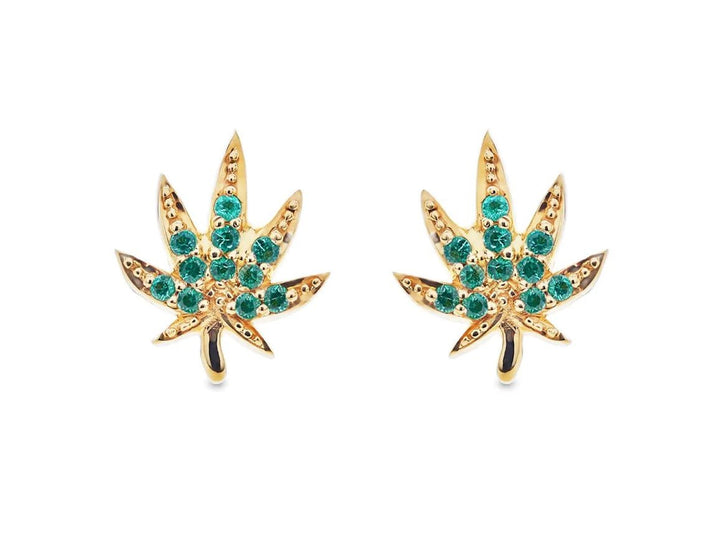 14k Emerald Pot Leaf Studs