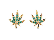 Load image into Gallery viewer, 14k Emerald Pot Leaf Studs
