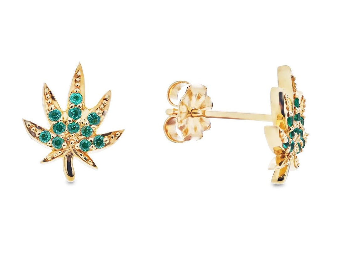 14k Emerald Pot Leaf Studs