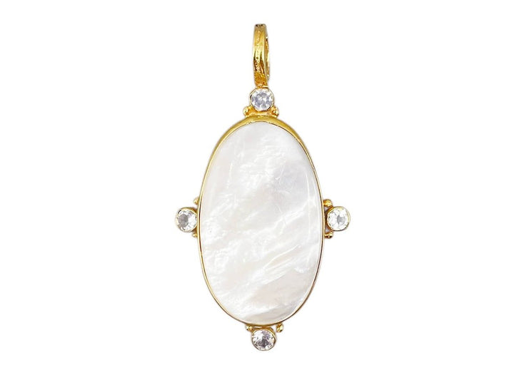 Gold and MOP Oval Charm with White Topaz