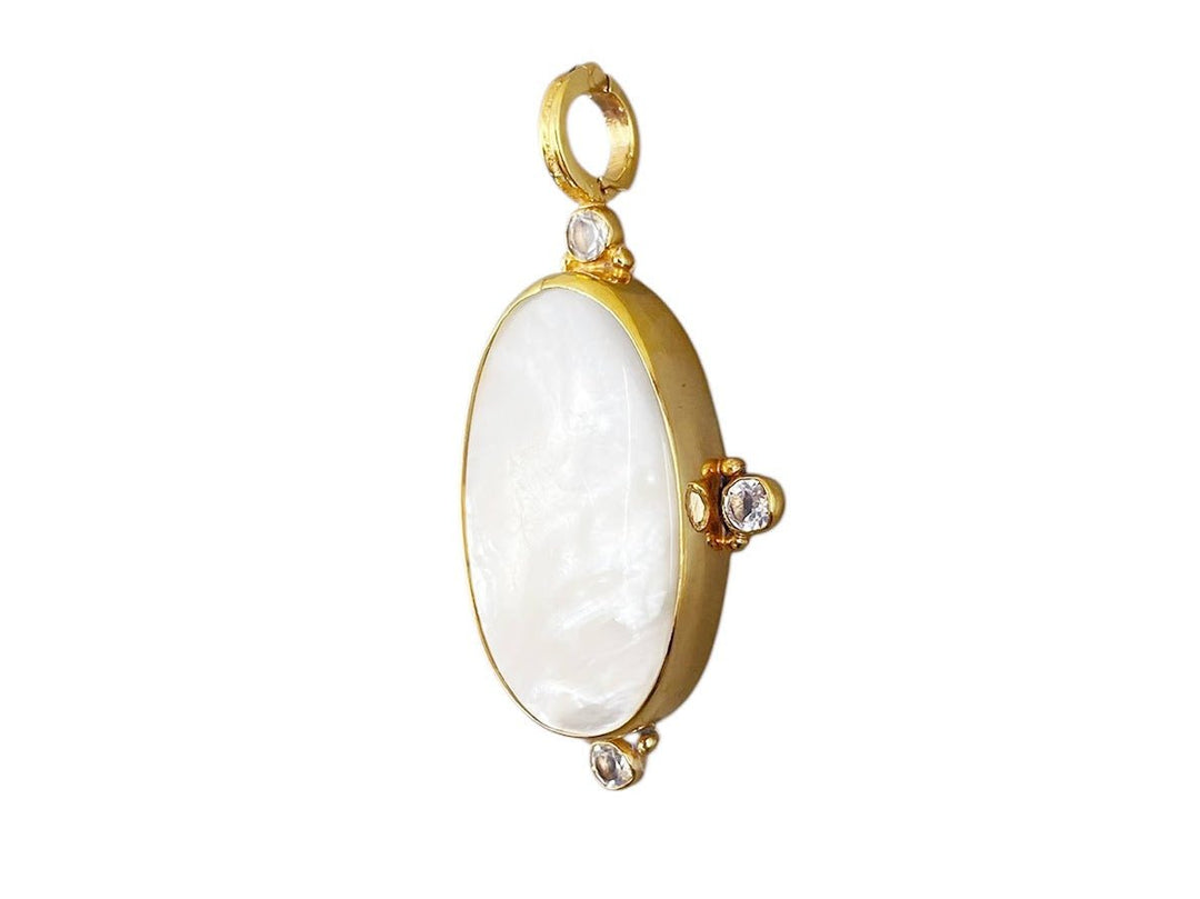 Gold and MOP Oval Charm with White Topaz