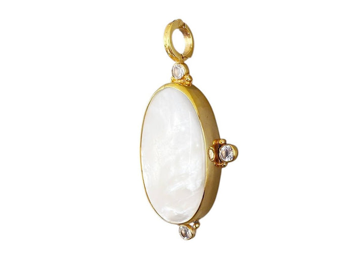 Gold and MOP Oval Charm with White Topaz
