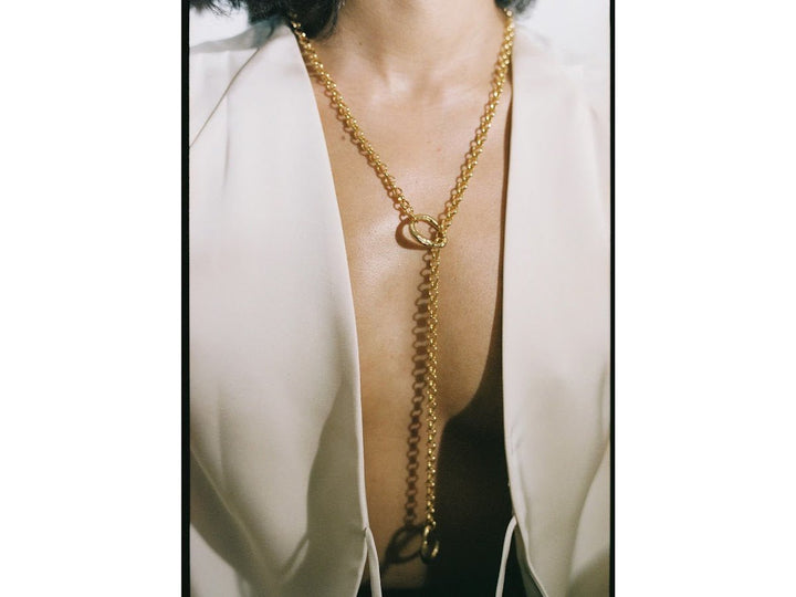 Gold Lariat Necklace With Charm Clip