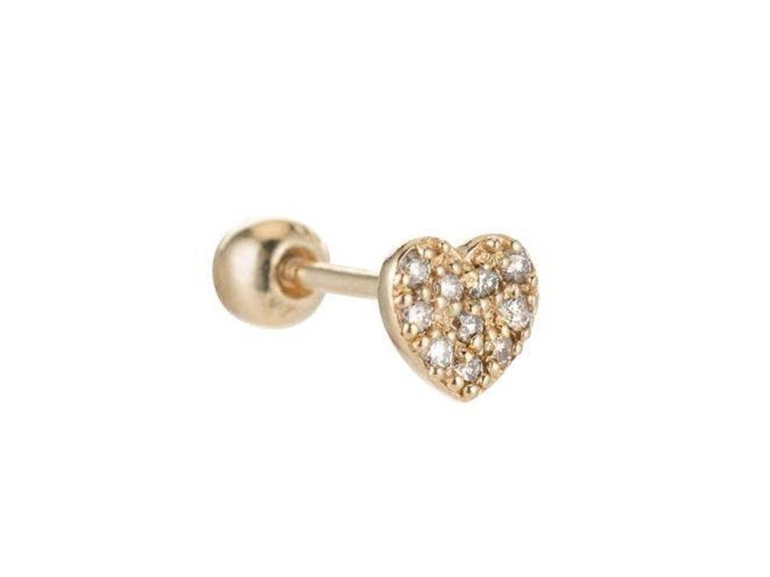 14k Pave Diamond Heart Stud Earring