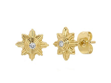 Load image into Gallery viewer, Yellow Gold Supernova Star Studs with CZs
