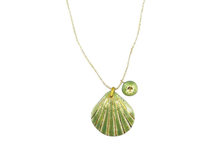 Handpainted Italian Porcelain Green Shell Charm Necklace