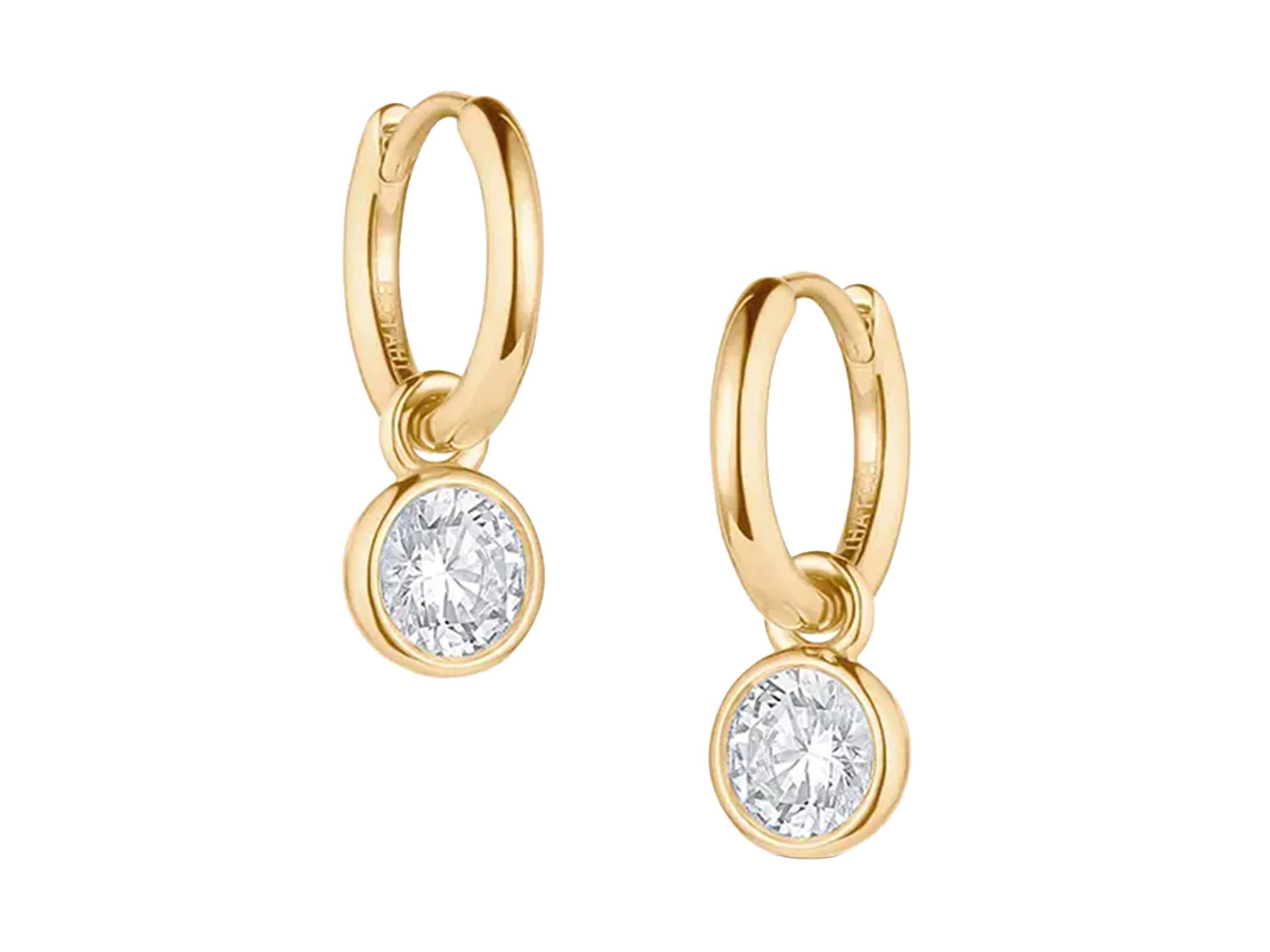 Medium Gold Huggie Hoops with Domed CZ Charms