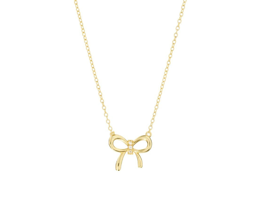 Gold Mini Bow Necklace with CZs